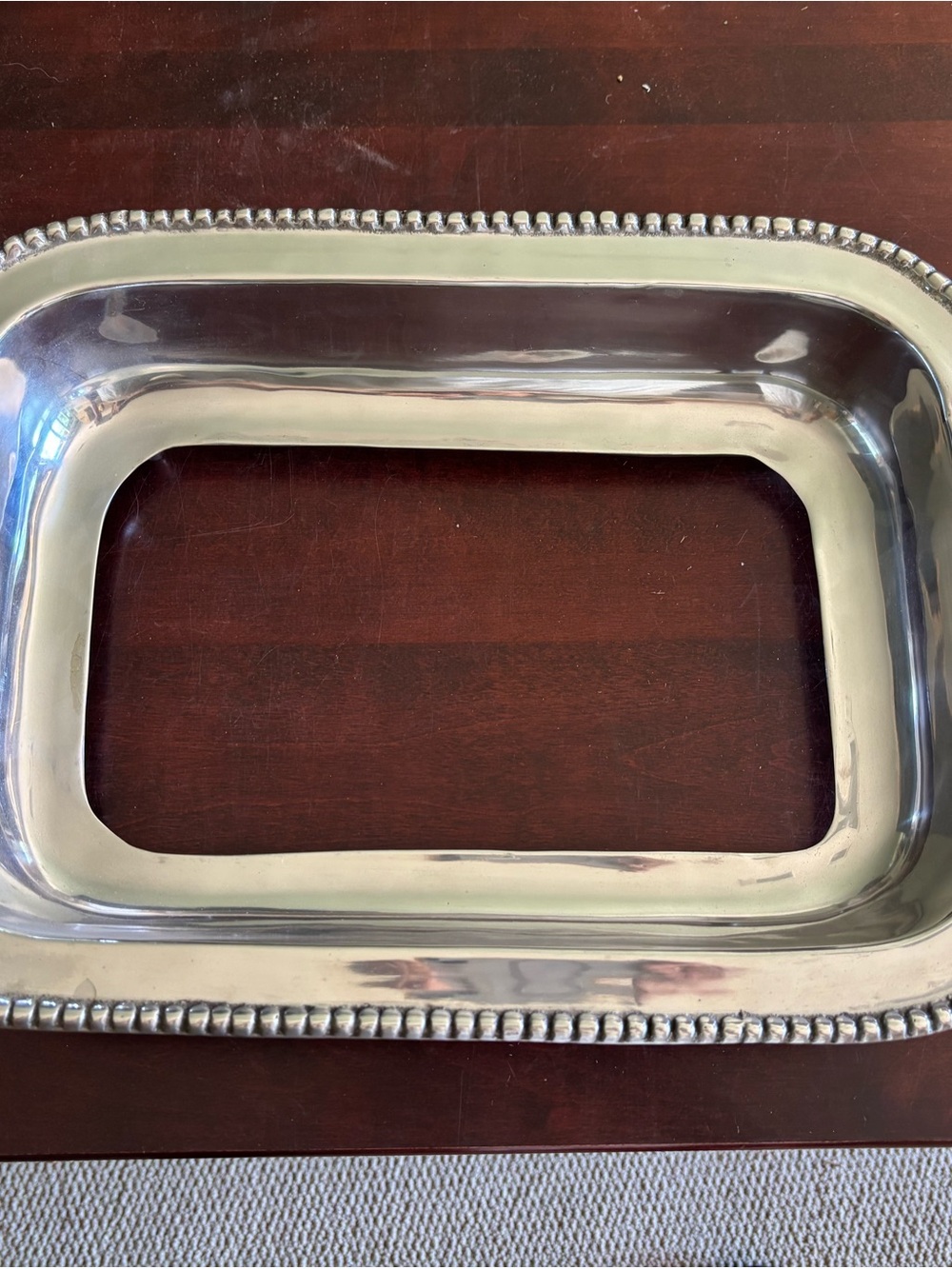 Vintage Mexican Pewter / Polished Aluminum Rectangular Casserole Dish Frame